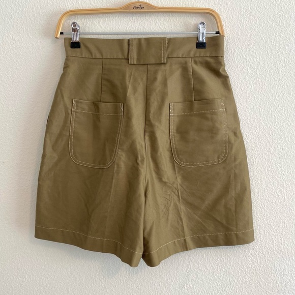 SANDRO Pleated High Rise Cotton-Faille Shorts Khaki $235 msrp - Picture 4 of 12